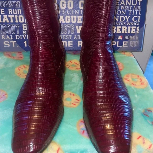 Mauri | Shoes | Mauri Burgundy Lizard Boots Sz 15 | Poshmark display picture 1